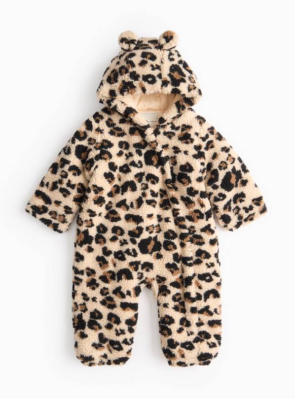 Leopard Print Borg Fleece Pramsuit  12-18 months